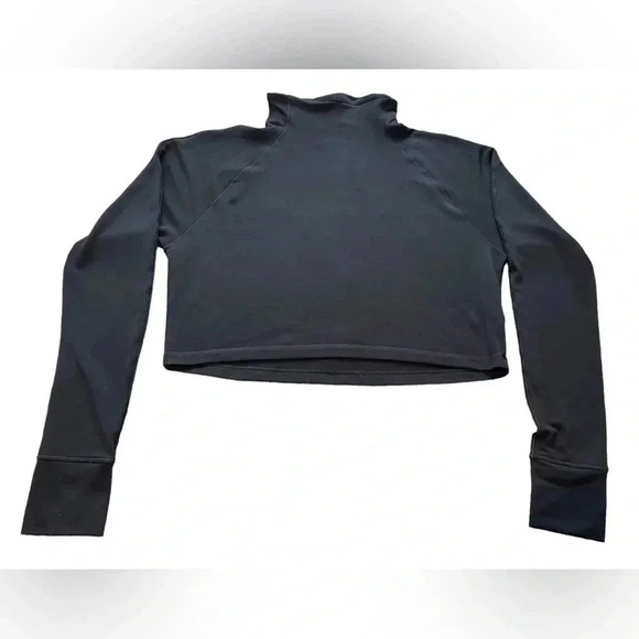 Lole Cropped Wool  Blend Mock Neck Black Crop Top Size Large - Picture 2 of 7